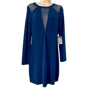 NWT Express Navy Long Sleeve Mesh Sheer Cut Out Dress | Sz XS
